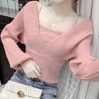 Mock Two-piece Long-sleeve Ribbed Knit Crop Top