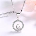 925 Silver Rhinestone Moon & Star Pendant Pendant - One Size