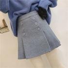 Button-trim Wool Blend Miniskirt