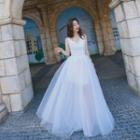 Sleeveless Applique Maxi A-line Prom Dress
