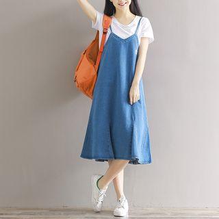 Denim Embroidered Jumper Dress