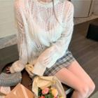 Perforated Knit Top / Plaid Skirt