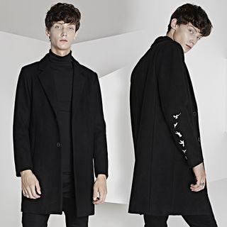 Embroidered Notch Lapel Woolen Coat