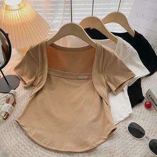 Short-sleeve Square-neck Asymmetrical Top