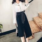 Set: Long-sleeve Chiffon Blouse + Asymmetric Midi Skirt