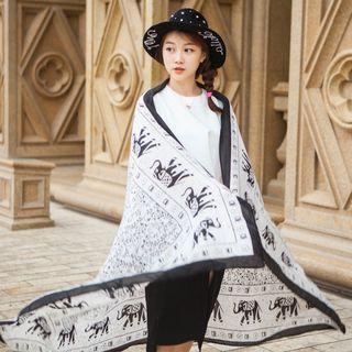 Elephant Pattern Shawl White - One Size
