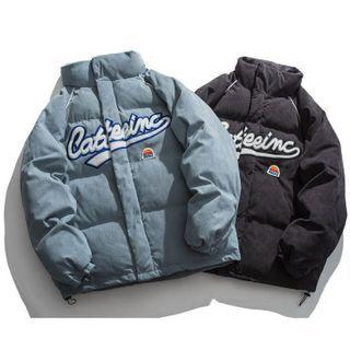 Lettering Embroidered Corduroy Padded Jacket