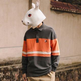 Polo-neck Color Block Sweatshirt