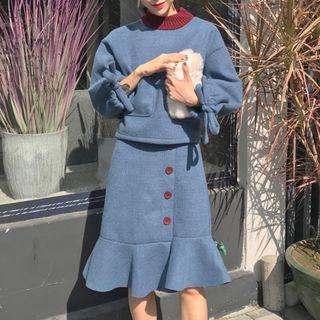 Set: Color Block Pullover + Buttoned Mermaid Skirt