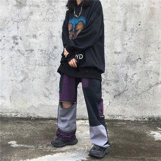 Zip-accent Color Block Straight-cut Pants