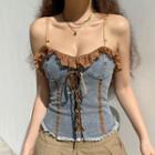 Lace-trim Lace-up Denim Tube Top