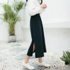 Slit-front Tie-waist A-line Midi Skirt