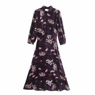 Long-sleeve Floral Print Long Dress