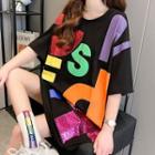 Oversized Sequined Lettering T-shirt
