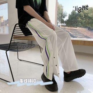 High-waist Striped Buttoned Pants