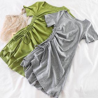 Plain Round-neck Drawstring Dress