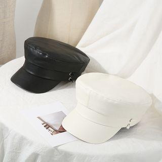 Pu Leather Flat Top Navy Hat