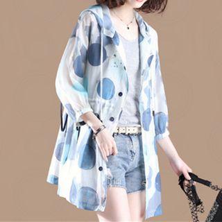 3/4-sleeve Printed Buttoned Hooded Light Jacket
