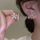 Flower Rhinestone Faux Cat Eye Stone Alloy Earring 1 Pair - Gold - One Size