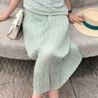 Plain High-waist Loose-fit Crinkled Midi Dress