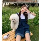 Wide Leg Denim Dungaree Shorts / Short-sleeve Blouse