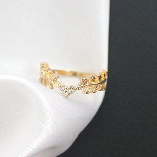 Rhinestone Leaf Ring Gold - One Size