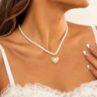 Faux Pearl Pendant Necklace 1 Pc - 4744 - Gold - One Size