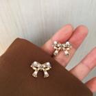 Sterling Silver Rhinestone Ribbon Stud Earring 1 Pair - Gold - One Size
