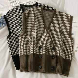 Double-breasted Checker Knit Vest