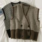 Double-breasted Checker Knit Vest
