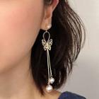 Faux Pearl Alloy Butterfly Fringed Earring 1 Pair - Silver Steel - Silver - One Size