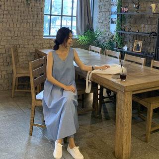 Sleeveless Striped Maxi Flare Dress Sky Blue - One Size