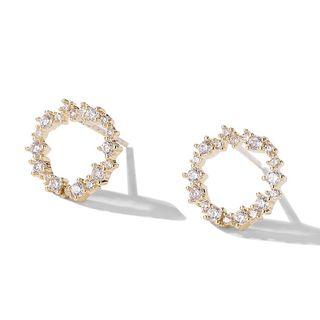 Rhinestone Hoop Earring 1 Pair - Diamond - Ring - One Size