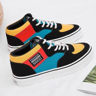 Canvas Color Block Lace-up High-top Sneakers
