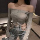 Off-shoulder Button-up Top