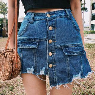 Button Mini A-line Denim Skorts