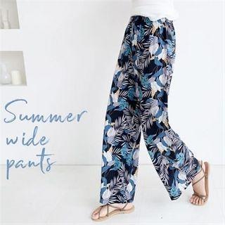 Floral Wide-leg Pants With Sash
