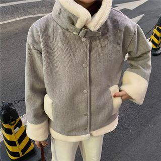 Striped Color Block Shearling Coat
