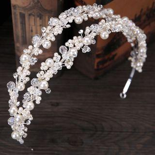 Wedding Faux Pearl Rhinestone Headband White - One Size