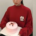 Long-sleeve Pig Embroidered Long T-shirt