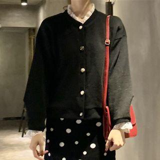 Lace Trim Buttoned Jacket Black - One Size