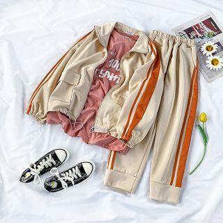 Lettering T-shirt / Contrast Trim Zip Jacket / Sweatpants / Set