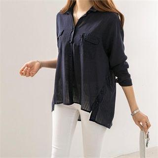Half-placket Buttoned-side Cotton Top