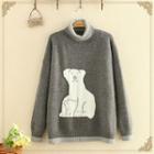 Turtle-neck Polar Bear Printed Over-sized Knitted Sweater