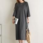 Plain 3/4-sleeve Long T-shirt Dress