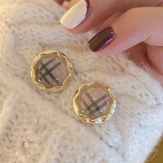 Plaid Stud Earring 1 Pair - Gold - One Size