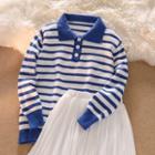 Polo Neck Striped Sweater / Midi A-line Skirt