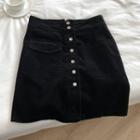 Corduroy Button-up Mini A-line Skirt