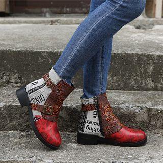 Floral Print Buckled Short Boots