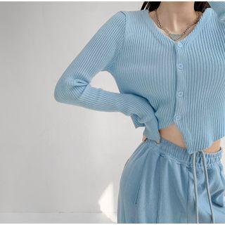 Details Slim-fit Button-up Knit Crop Top